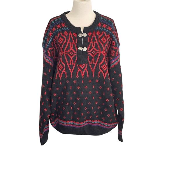 Vintage Sportique Norwegian Design Sweater 100% Wool Large Fair‎ Isle Apres Ski - Picture 1 of 10